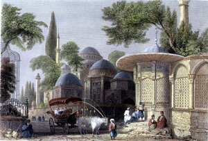 Fontaine et Mosquée de Chahzade, gravé par Roberts Sands (1792-1855) vers 1850 - William Henry (after) Bartlett