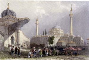 La mosquée de Bajazet avec la porte du Seraskier, Istanbul, gravée par H. Griffiths, vers 1850 (aquatinte) - William Henry (after) Bartlett