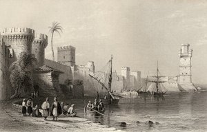 Port de Rhodes, Grèce, gravé par J.C. Armytage
