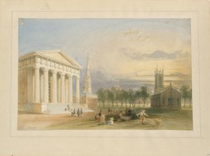 Étude pour la vue du Yale College et du Statehouse de Bartlett - William Henry Bartlett