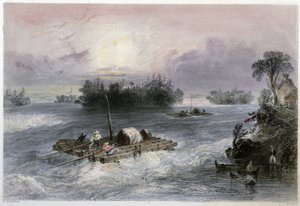 Transport de bois et rapides vers le village de Cèdres - William Henry Bartlett