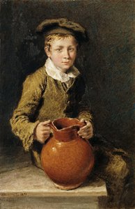 Un garçon assis sur un banc avec une cruche, 1839