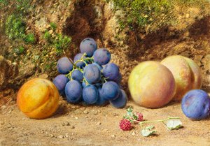 Raisins noirs, pêches, abricots et framboises, vers 1860