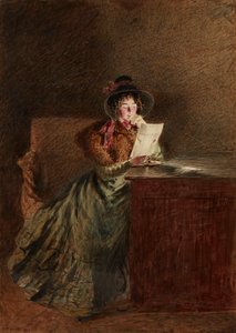 Fille lisant une lettre à la lumière de la lampe