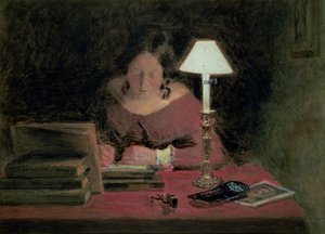 Fille écrivant à la lumière de la lampe, vers 1850 - William Henry Hunt