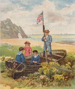 Enfants jouant dans un bateau sur la plage