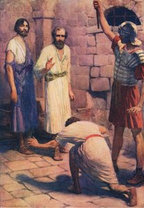 Paul et Silas en prison, de The Bible Picture Book publié par Thomas Nelson, c.1950 - William Henry Margetson