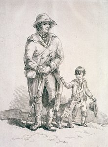Un rustique avec un chien et un garçon, personnages provinciaux