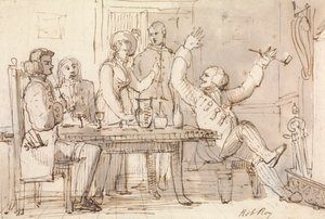 Une Illustration pour Rob Roy : Intérieur avec un Groupe Buvant - William Henry Pyne