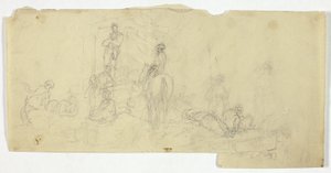 Groupe de paysans avec un homme à cheval