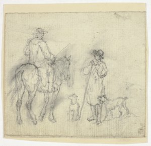 Homme avec des chiens et un autre à cheval - William Henry Pyne