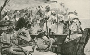Un officier de la marine britannique inspectant un boutre arabe d