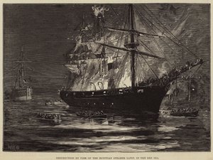 Destruction par le feu du vapeur égyptien Latif, en mer Rouge - William Heysham Overend