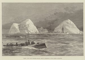 HMS Tyne et torpilleurs parmi les icebergs dans l