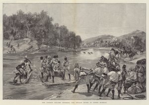 La colonne Tonhon traversant la rivière Swalei, en Haute-Birmanie - William Heysham Overend