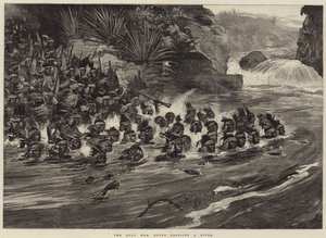 La guerre zouloue, les Zoulous traversant une rivière