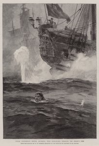 Le jeune Cloudesley Shovell nageant avec des dépêches à travers le feu ennemi - William Heysham Overend