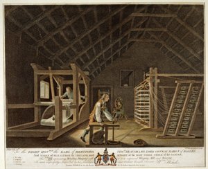 Enroulement, ourdissage avec un nouveau moulin à ourdir amélioré et tissage, planche VII de La Manufacture de lin d