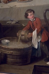 Un marmiton distrait verse un tonneau de brandy sur un demi-tonneau de déchets sales, (détail)