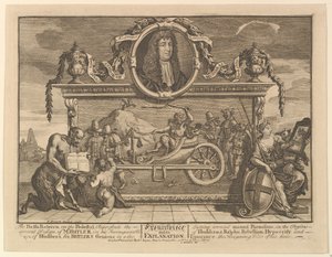 Frontispice et son explication, Douze grandes illustrations pour Hudibras de Samuel Butler, 1725-68