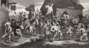 Hudibras rencontre le Skimmington, gravé par T.E. Nicholson, de 