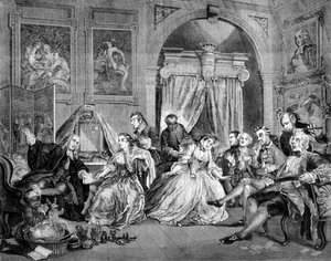 Mariage à la mode : série de 6 planches satiriques sur le mariage des riches. Gravure par William Hogarth (1697 - 1764). 1745.