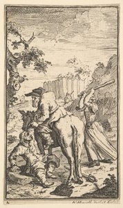 Trulla attaquant Hudibras Dix-sept petites illustrations pour Hudibras de Samuel Butler..., 1721-26
