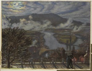 Vue depuis la terrasse sur un paysage fluvial de nuit (The Terrace, Berne)