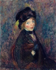 Tête de fille, plume dans le turban