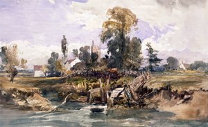 Paysage avec une église et une maison