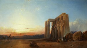 Le Ramesseum à Thèbes, coucher de soleil