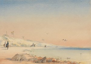 Gambie - une baie sablonneuse avec des figures marchant et chevauchant au Cap St. Mary - William John Chamberlayne