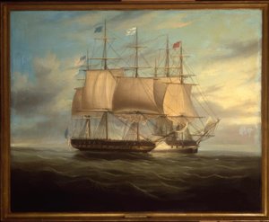 Shannon et Chesapeake en combat rapproché, 1813 / Peinture de W.J.Huggins