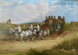 Le carrosse de Londres à Brighton tiré par une équipe de chevaux gris