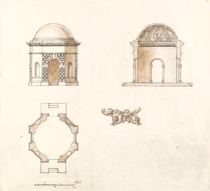 Temple octogonal à Shotover Park, Oxfordshire : Plan, section et élévation - William Kent