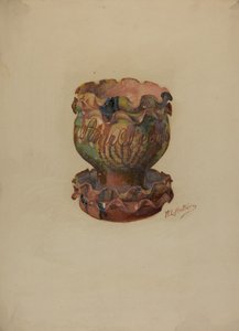 Pot de fleurs et plateau allemands de Pennsylvanie, vers 1936 - William L Antrim