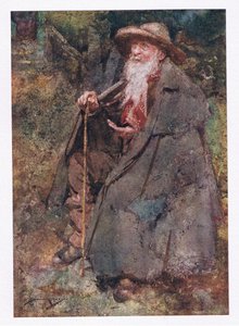 Le mendiant longtemps souvenu était son invité, dont la barbe descendante balayait sa poitrine âgée