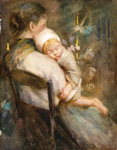Jeune Mère avec Enfant Endormi sur ses Genoux (aquarelle sur papier) - William Lee Hankey