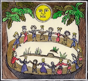 Un cercle de sorcières dansant sous une pleine lune, XIXe ou début XXe siècle
