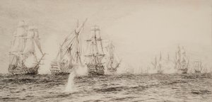 Navires, quatre mâts, engagés dans une bataille - William Lionel Wyllie