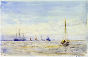 La rivière Hamble (Angleterre) et la navigation de plaisance. Aquarelle, fin du 19e siècle, par William Lionel Wyllie