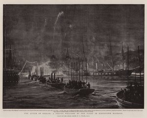 La reine à Dublin, un joli accueil par la flotte dans le port de Kingstown - William Lionel Wyllie