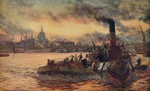 Remorquage devant la ville, vers 1870-1880, vers 1915