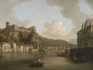 French: Une vue du château de Pierre-Scize à Lyon A view of Chateau of Pierre Encise on the Rhone, Lyon - William Marlow
