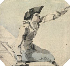Homme assis sur un parapet agitant son bras gauche - William Marlow
