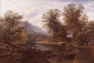 Paysage avec une rivière et du bétail