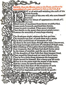 Kelmscott Press : Page du Conte de Beowulf imprimée en caractères Troy, vers 1895, 1914 - William Morris