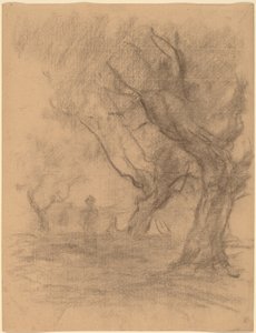 Femme debout sous deux arbres