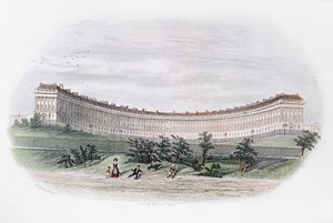 Royal Crescent, Bath, depuis le parc, gravé par J. Shury, c.1840 - William N. Hardwick of Bath