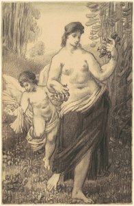 Nu marchant avec Cupidon